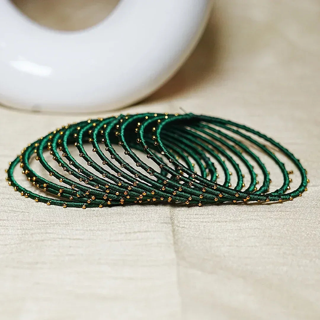 Metal Base with Premium Thread Work Bangles for Women & Girls (Pack of 12 Bangle) - The Golden Cascade